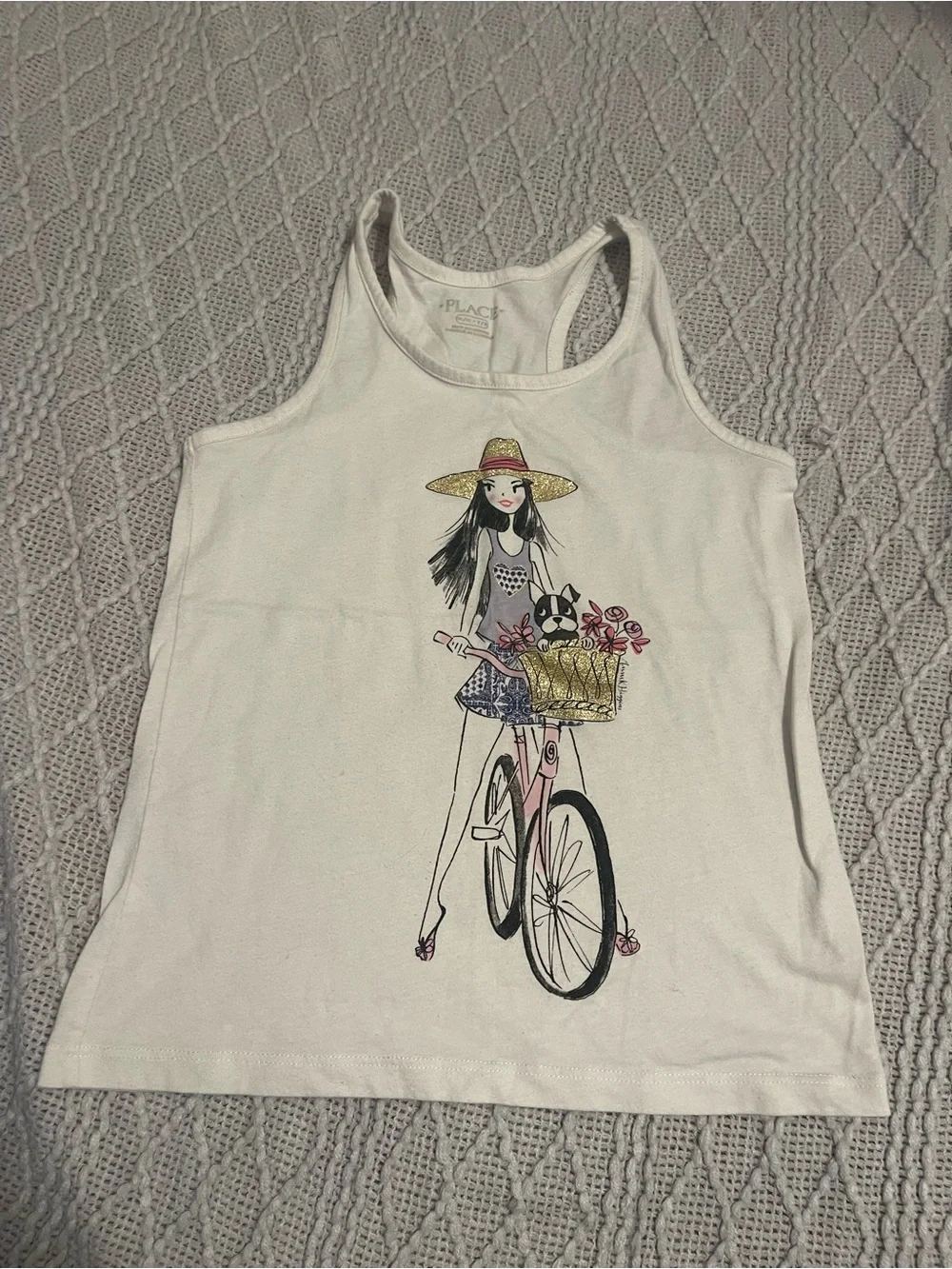 The Children's Place White Tank with Girl-on-Bike Graphic